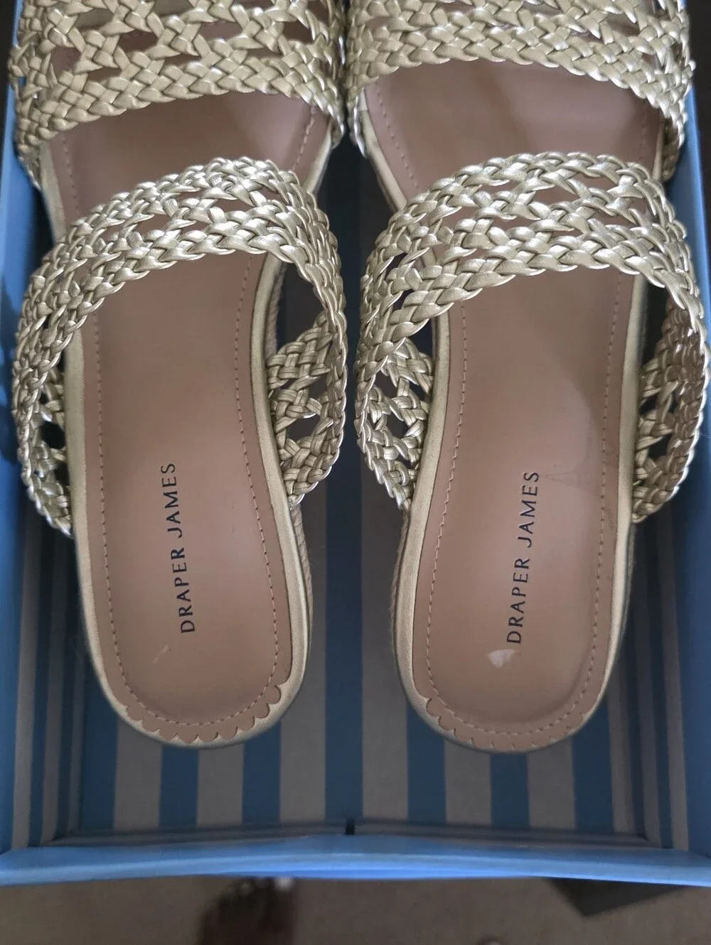 Woven Metallic Gold Wedge Slide Sandals for Women